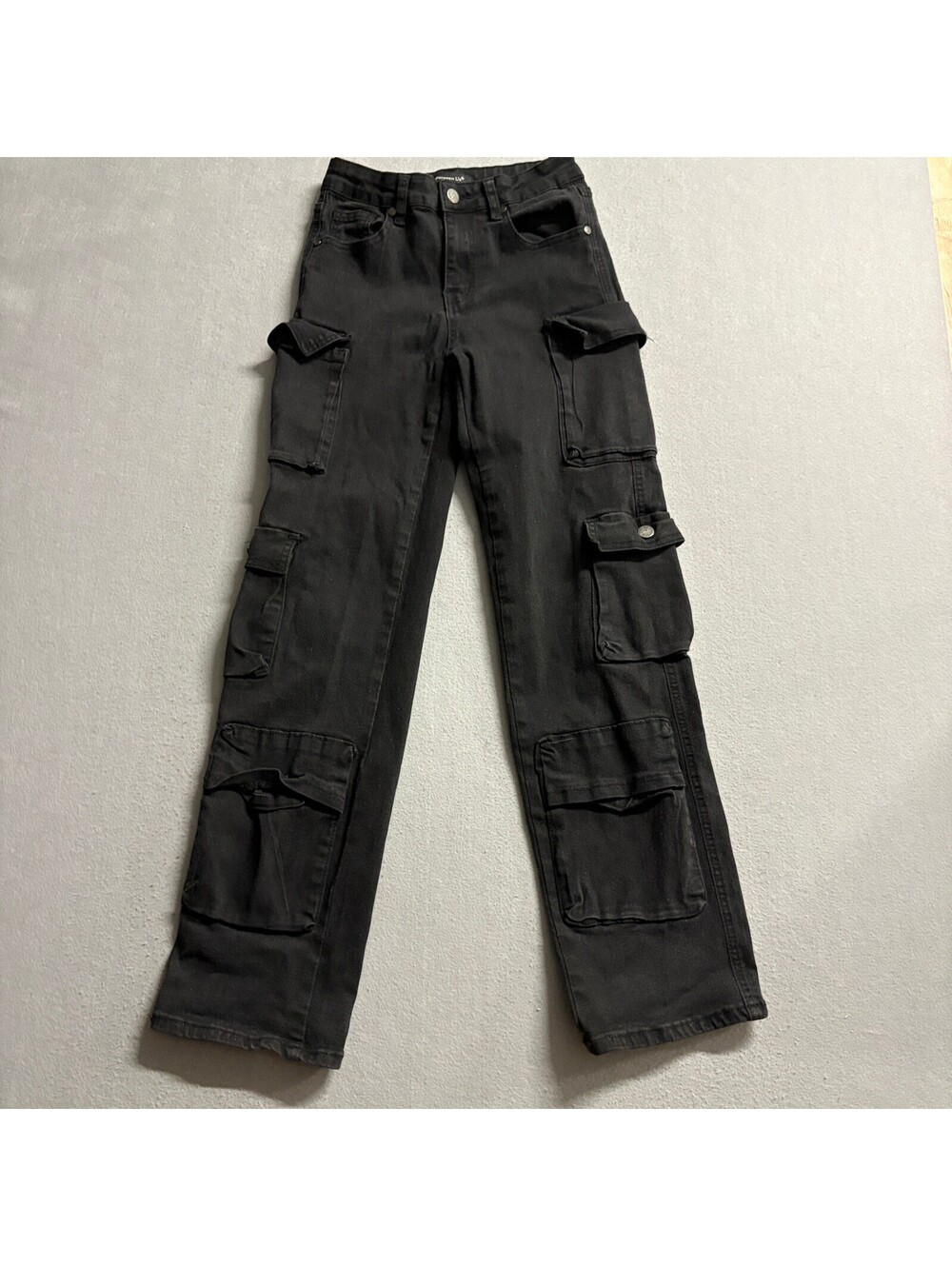 Between Us Womens Cargo Jeans Size 3 Black High Rise Multi Pocket Utility Denim